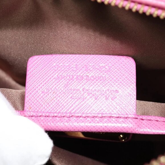 Salvatore Ferragamo Chain Shoulder Bag Safiano Leather Pink Gold - Picture 14 of 15